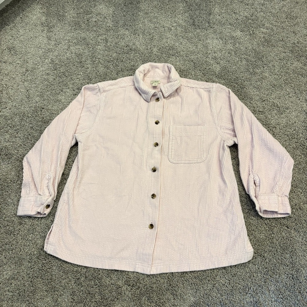 LL Bean Womens Vintage Corduroy Shacket Size Petite Small Pink 100% Cotton EUC